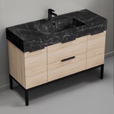 Modern Bathroom Vanity, 48 inch, Black Marble Style Sink, Free Standing